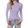 thumbnail image 3 of Women's Winter High Neck Solid Color Long Sleeve Pullover Knitted Bottoming Sweater, Warm and Slim, Great for Layering and Cold Weather,Purple,One Size, 3 of 6