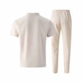 thumbnail image 5 of Men's Casual 2 Piece Set Short Sleeved Polo & Trousers Set Waffle Knited Shirt Stylish Outfits with Pockets Khaki, 5 of 9