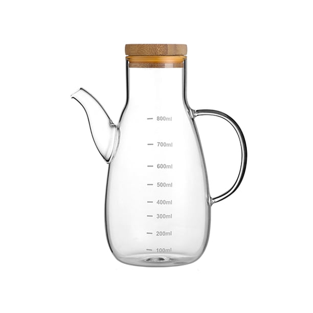 FELTECHELECTR Aceitera de vidrio de borosilicato de 800 ml, a prueba de fugas, para cocina, hogar, con escala, apta para aceite, vinagre líquido.