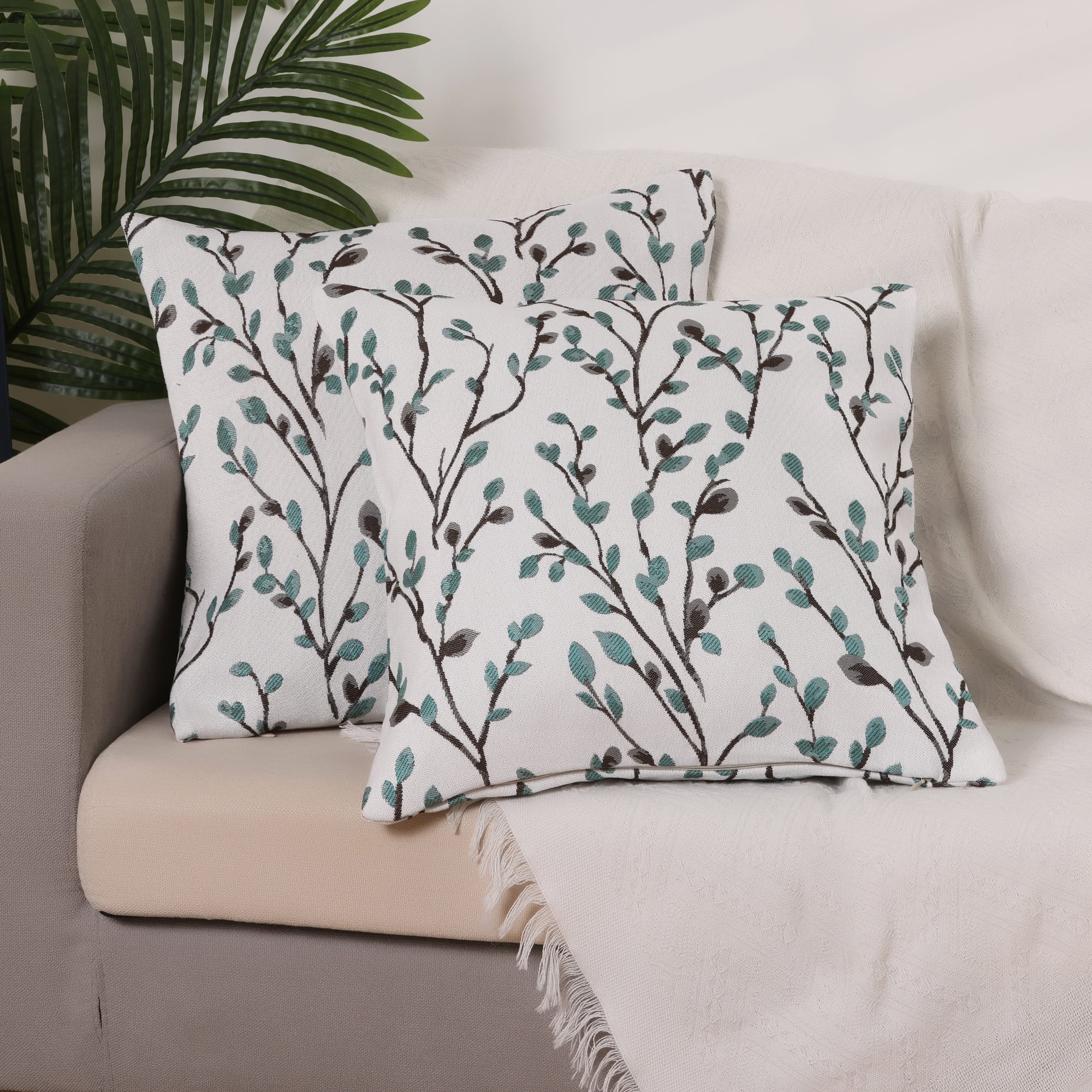 Unique Bargains 4 Pcs Floral Pattern Soft Throw Pillow Covers Blue Flower/Dark Pink