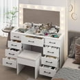 thumbnail image 5 of Ktaxon Large Makeup Vanity, Get Ready with Me GRWM Vanity Table Set w/ Visible Glass Top w/ Charging Station, White, 5 of 8