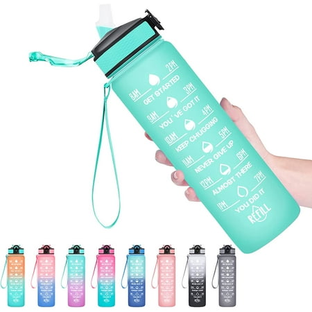 

32 oz Water Bottles with Times to Drink and Straw Motivational Water Bottle with Time Marker Leakproof & BPA Free Drinking Sports Water Bottle for Fitness Gym & Outdoor