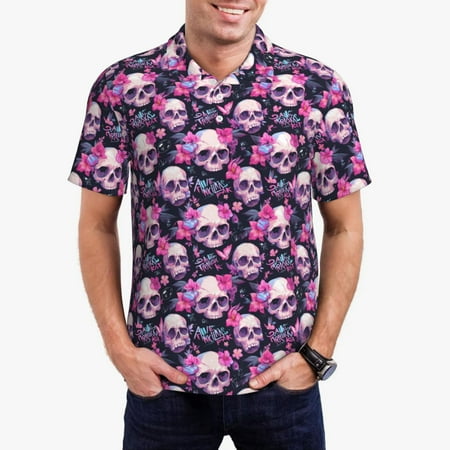 Haiem Skull Flower Pattern Mens Polo Shirts Quick Dry Short Sleeve Golf T Shirt Performance Moisture Wicking Casual Workout-Small