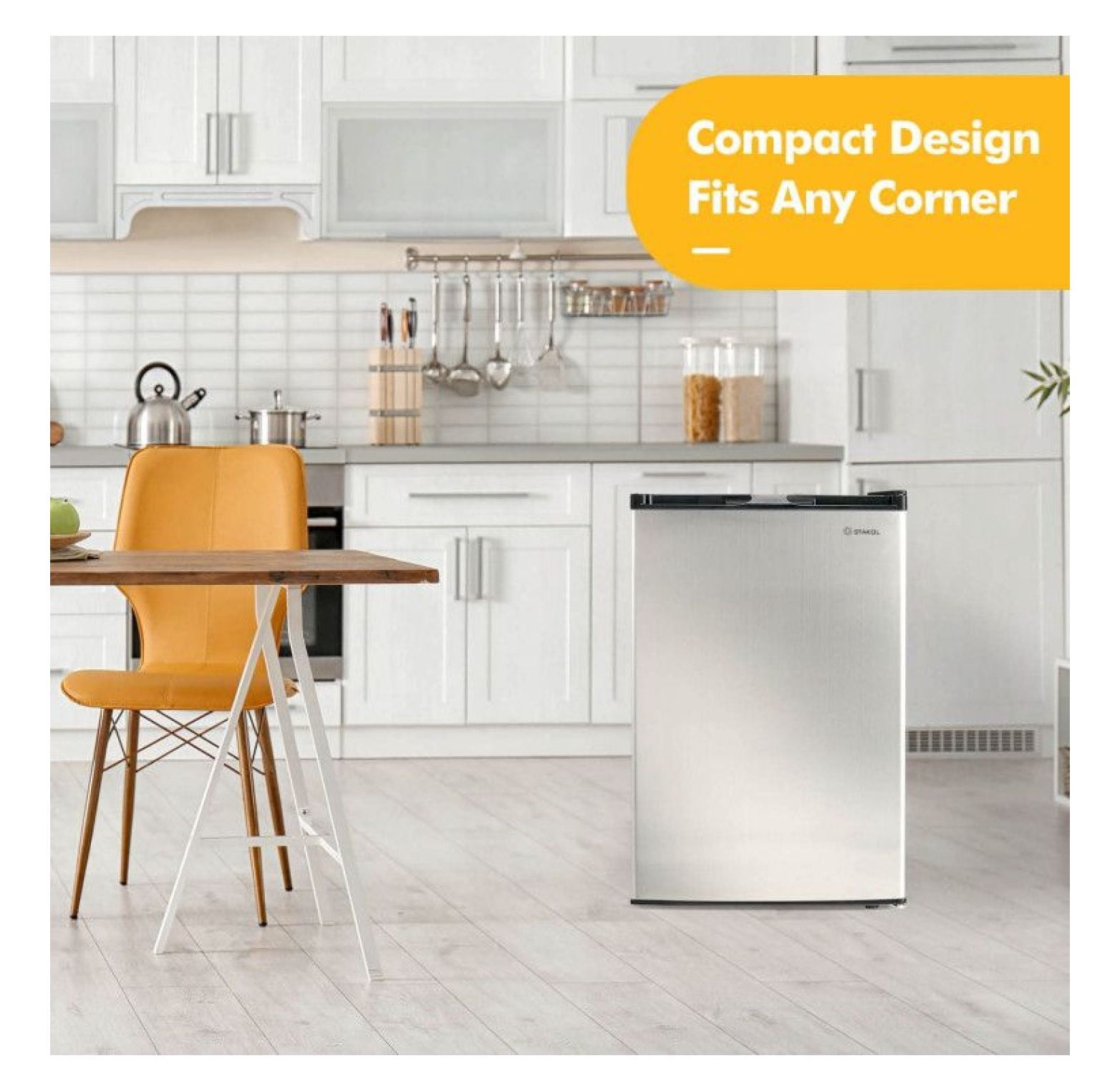 Compact Upright Freezer 3.0 cu ft - Stainless Steel Door - Mini Freezer - Adjustable Temp Control - Space Saving - Manual Defrost