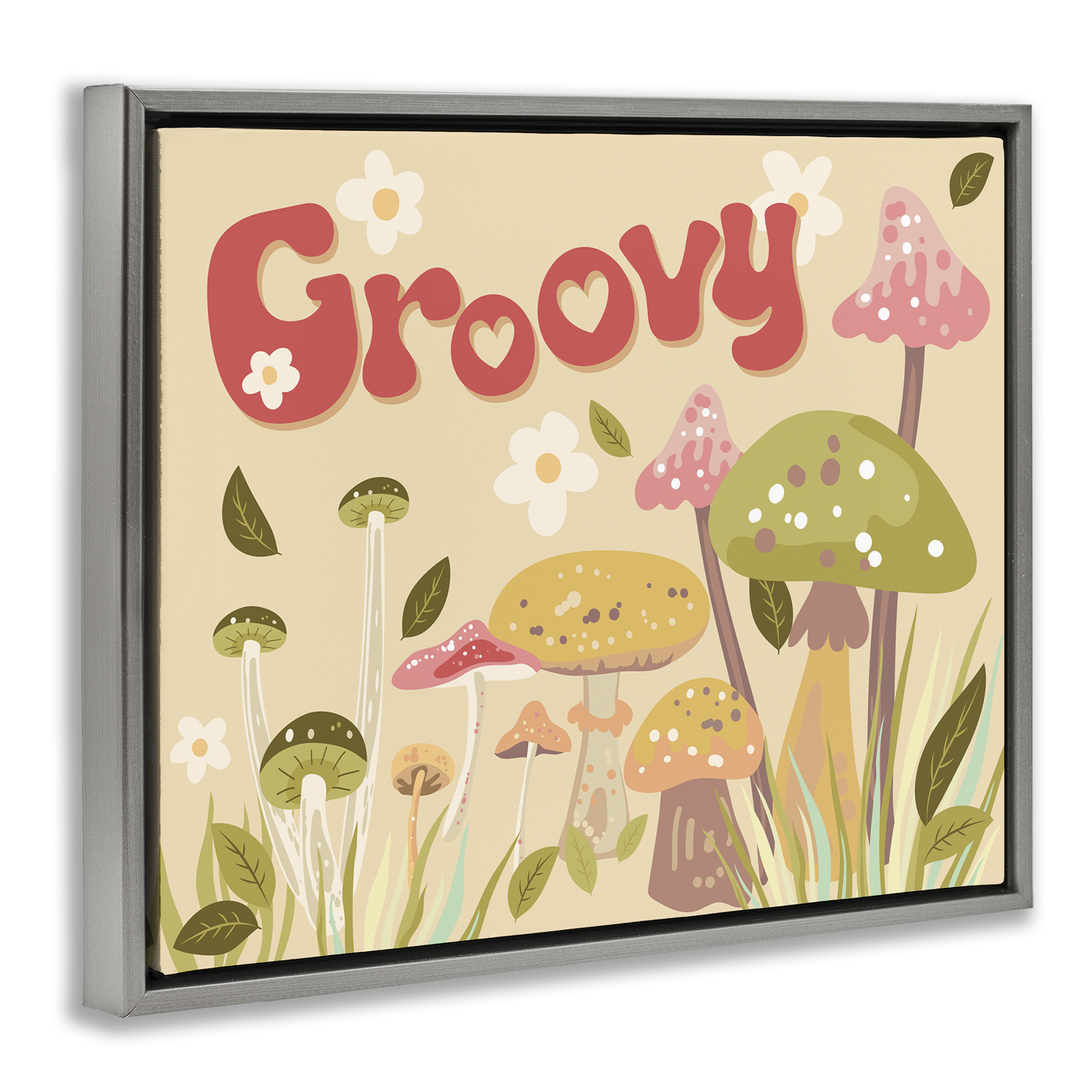 Stupell Industries Groovy Botanical Mushrooms Botanical & Floral Painting Gray Floater Framed Art Print Wall Art, 21 x 17