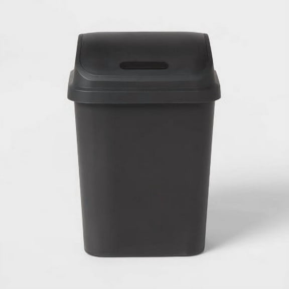 7.8gal Swing Top Waste Can Black Indoor Trash Bin with Lid, Textured Plastic, 21.375" Height