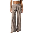 thumbnail image 4 of Lenpel Womens Wide Leg Striped Pants Fashion Button Trousers with Pockets Casual Business Straight Leg Slacks, 4 of 6