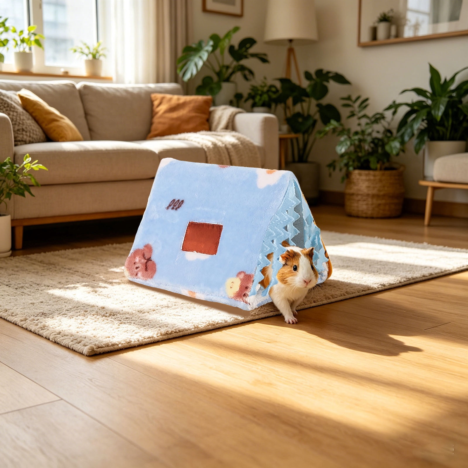 BVCL Pig Tunnel Bed With Curtain Flannel Hidden Washable Rabbit Hiding Place Bedroom Hamster Hedgehog Living Room
