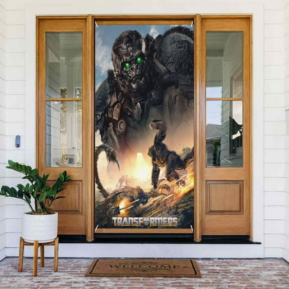 Door Cover Decorations Transformers Door Banner Porch Sign Banner For Indoor Outdoor Wall Home Party Supplies 72.8 x 35.4 Inch