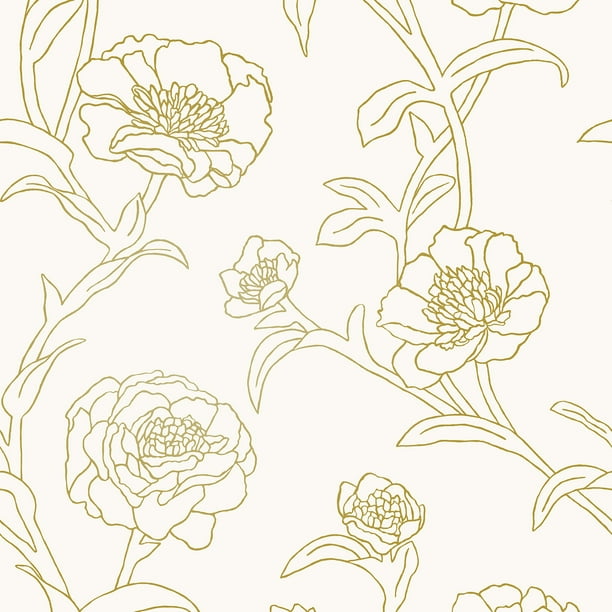 Tempaper Peonies Gold Leaf Peel and Stick Wallpaper Tempaper Peonies Gold Leaf Peel and Stick Wallpaper