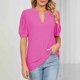 thumbnail image 5 of Mujeres de Manga Corta Tops Cuello en V de la Manga de la Moda Hueca Delgada Casual Top Color Sólido para Primavera Verano, 5 of 7