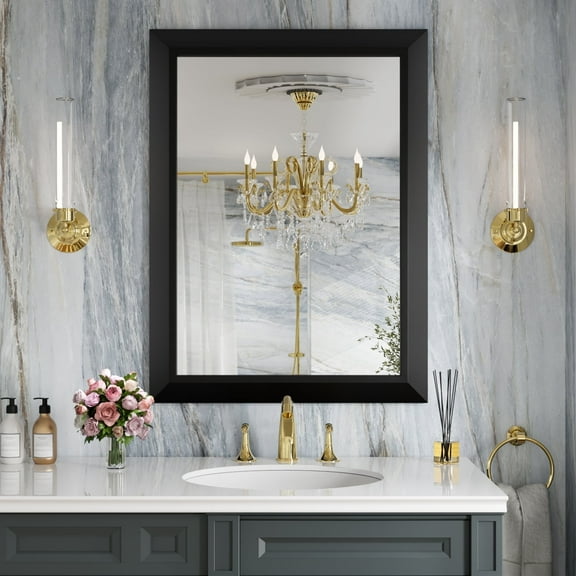 Swafrrt Framed Bathroom Mirror, 22x30 Inch Black Frame Bathroom Mirror, Rectangular Classic Framed Wall Mirror, Classic Vintage Mirror