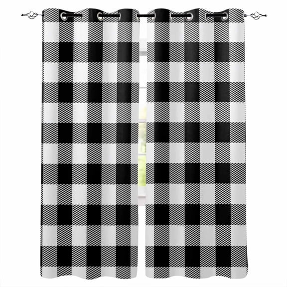 Black White Plaid Kitchen Curtains Farmhouse Modern Art Checkered Cafe Short Curtains for Bathroom Blackout Window Curtain Grommet Small Window Treatment Tier Drapes for Bedroom Living Room 52"x45"x2