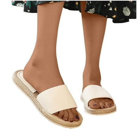 

VerPetridure Slippers For Women Summer Beach Sandals Imitation Hemp Rope Travel Slides Flat-Bottom Shoes Outdoors