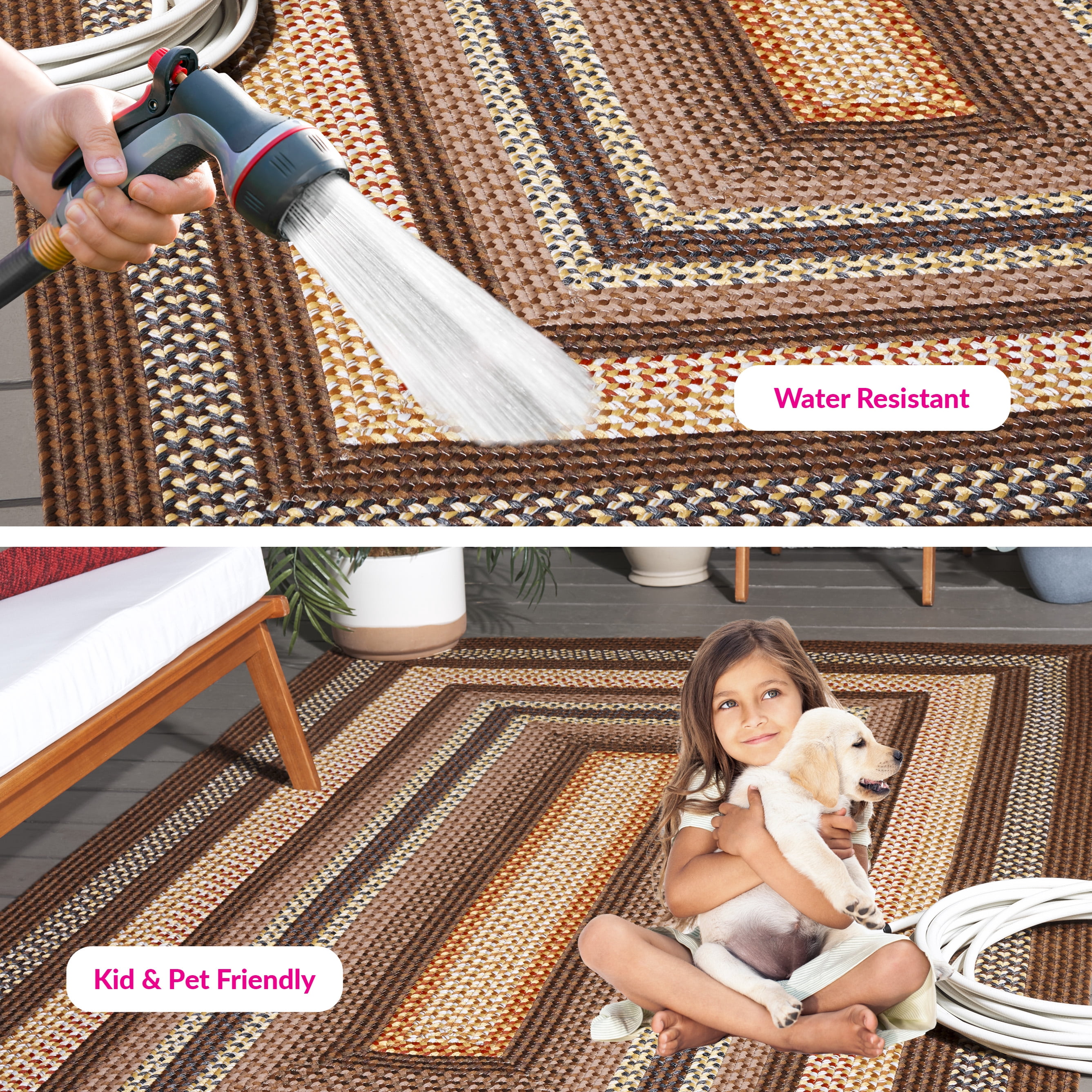 Safavieh Braided Angel Bordered Machine Washable Reversible Area Rug, Brown/Light Brown, 5' x 5' Square