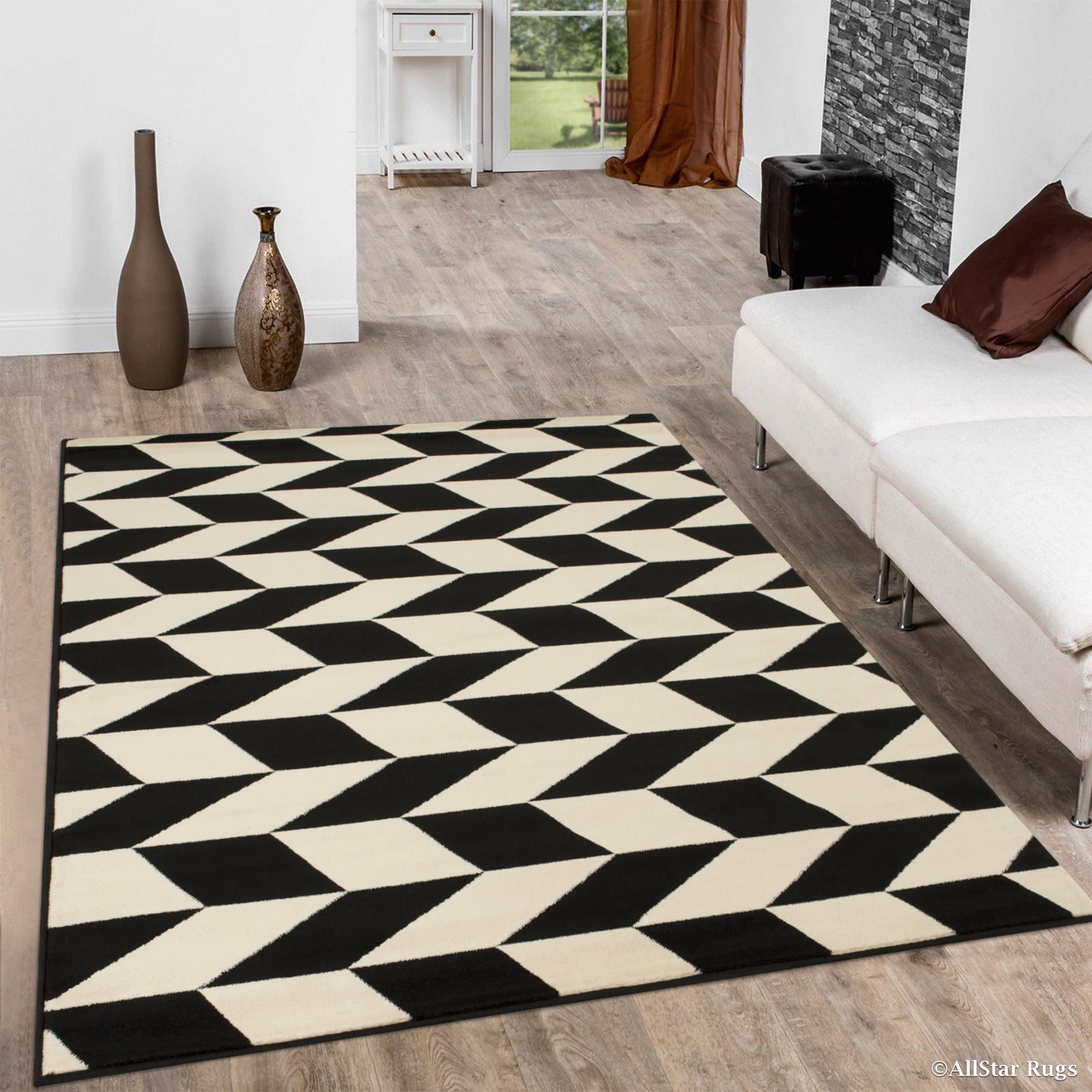 Allstar Black Woven Hand Carved Geometric Area Rug (3' 9