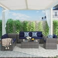 thumbnail image 2 of JOIVI 8 Pieces Patio Furniture Conversation Set, Outdoor Sectional Patio Sofa Set with Storage Box, Coffee Table, 3 Pillows, for Garden, Porch, Navy Blue, 2 of 6