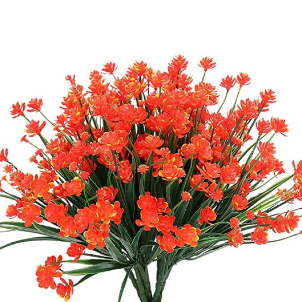Happy Halloween 8 Bundles Babysbreath Outdoor Artificial Fake Flowers UV Resistant Shrubs Plants, Faux Plastic For Indoor Outdoor Garden Porch Window Box Home Decor