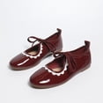 thumbnail image 5 of Miqool Womens Mary Jane Flats Low Heel Round Toe Bowknot Contrast Lace Shallow Mouth One Buckle Casual PU Shoes, 5 of 8