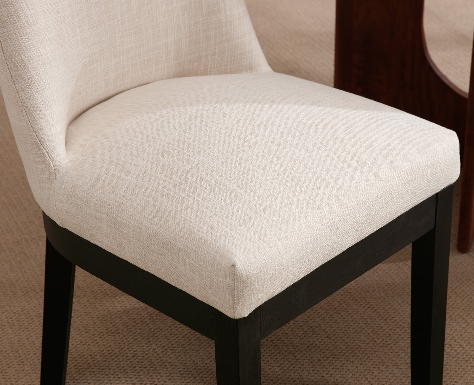 Dayalane Modern Dining Chairs Set of 2, Linen Upholstered Farmhouse Kitchen Chairs with Curved Backrest, Wooden Side Chairs for Dining Room Living Room Bedroom, Beige