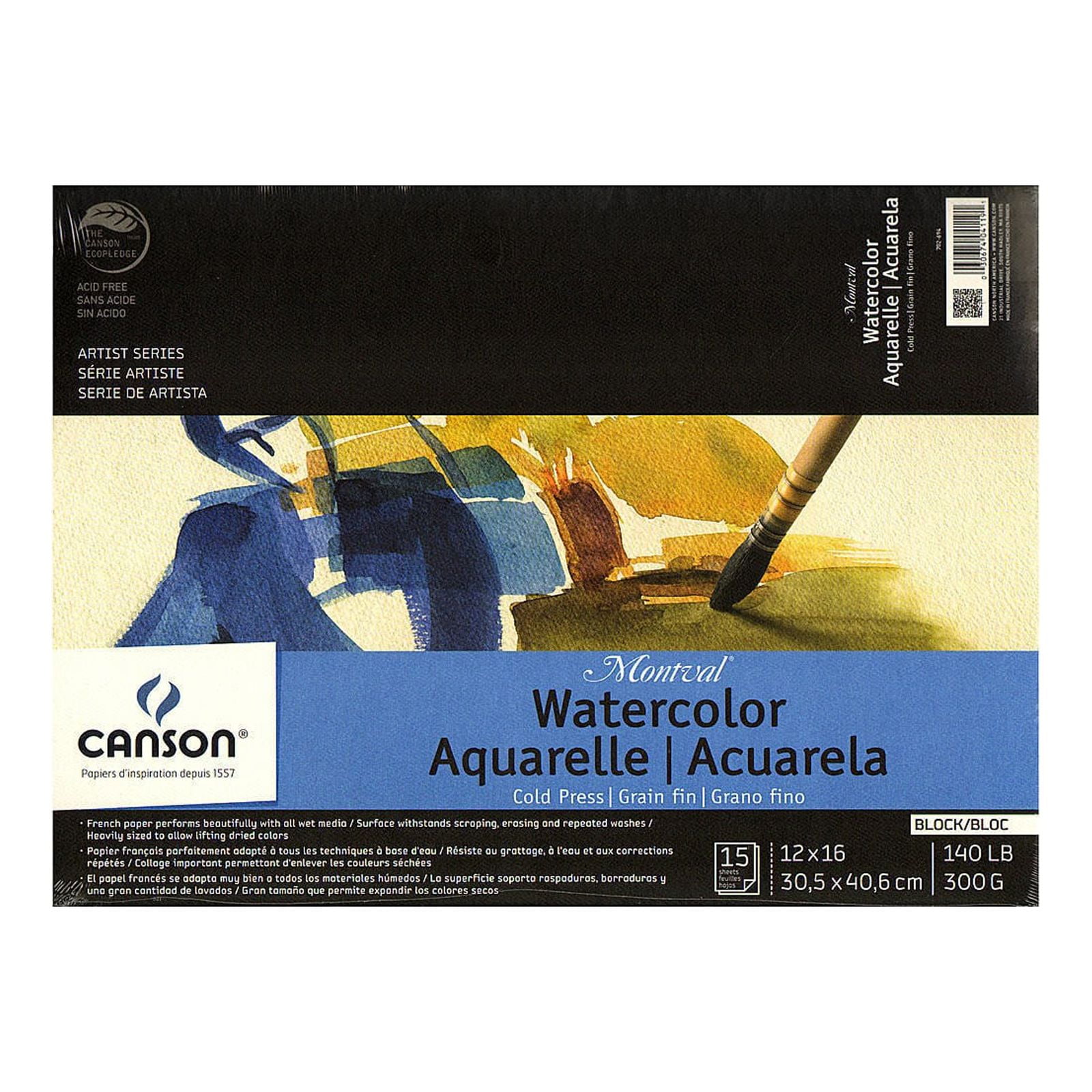 Grabie Watercolor Paper Pad, 100% Cotton Pulp, 15 Sheets, A5 (8.3 x 5.8),  140lb (300gsm), Glue Bound, Acid-Free Cold Pressed Watercolor Paper, Art