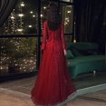 thumbnail image 5 of Vestido de noche con apliques rojos, elegante vestido de fiesta hasta el suelo de manga larga para mujer, diseño clásico de tul adecuado para mujeres embarazadas, 5 of 5