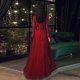 thumbnail image 5 of Vestido de noche con apliques rojos, elegante vestido de fiesta hasta el suelo de manga larga para mujer, diseño clásico de tul adecuado para mujeres embarazadas, 5 of 5