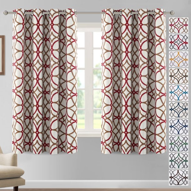 Cortinas opacas con diseño impreso de 84 pulgadas de largo, juego de 2 paneles, cortinas con aislamiento térmico para dormitorio, sala de estar, cortinas geométricas modernas con ojales para ventana, marrón y marrón, rojo y marrón, 52 pulgadas de ancho x 63 pulgadas de largo