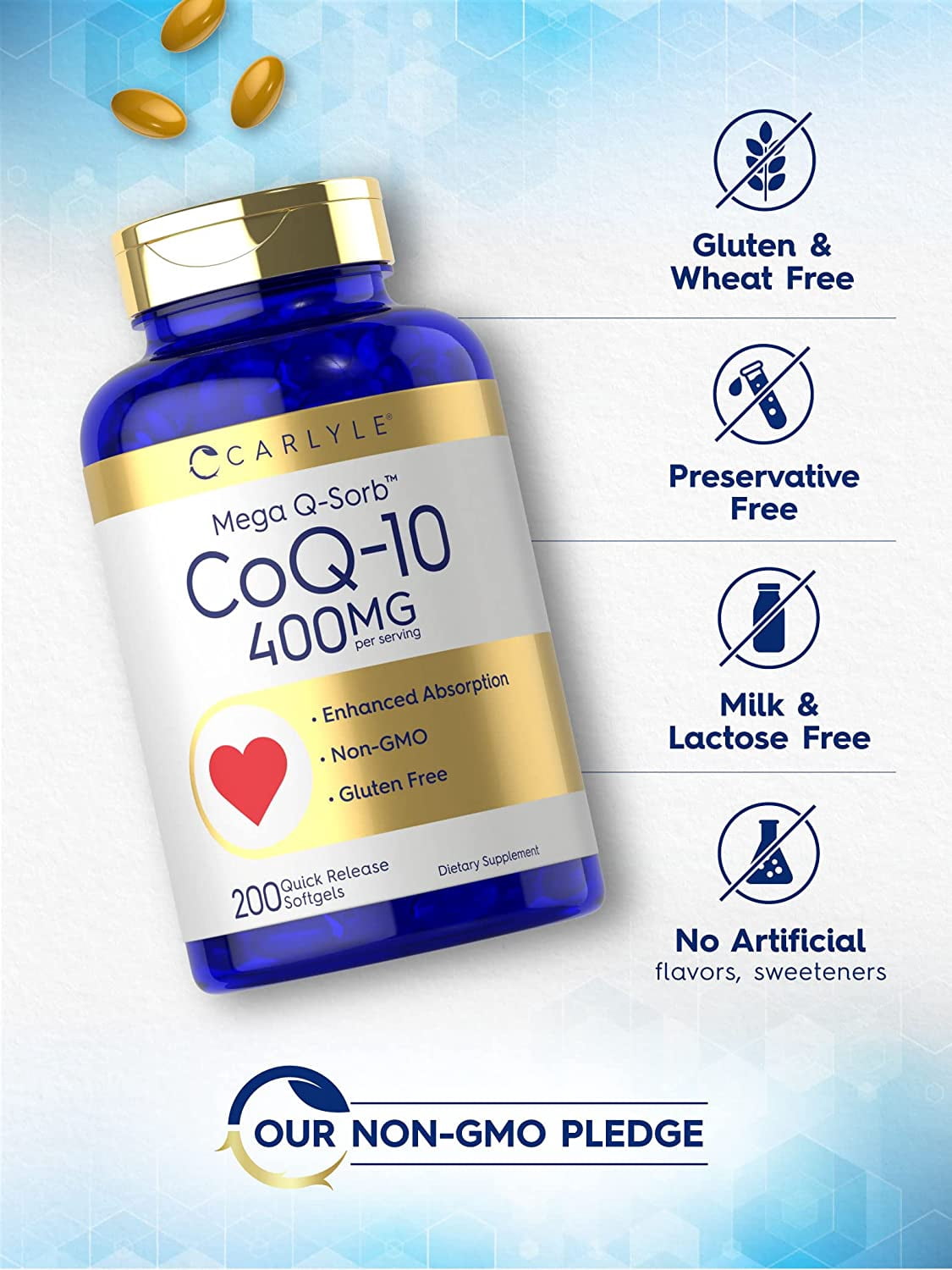 Coq10 400mg | 200 Softgels | High Absorption Coenzyme Q10 | by Carlyle