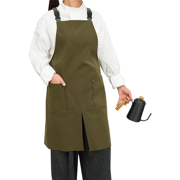 Apron Split Leg,Chef Apron with Pockets,Painting Apron with Adjustable Straps for Cooking,Baking,BBQ,Ceramic,Gardening(Army green)