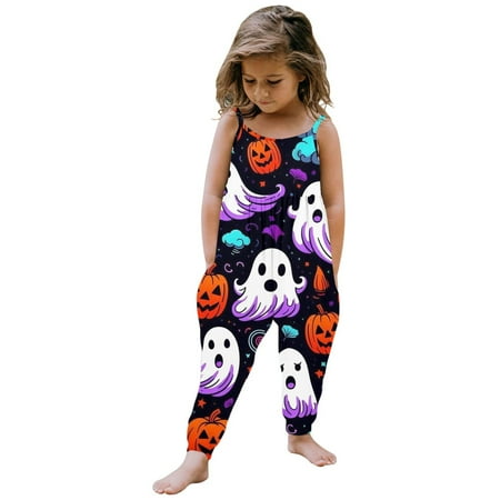 

WuLIQna Rompers Spaghetti Strap Double Lined Shorts Jumpsuit Outfits Baby Girl Halloween Outfit Baby Kid Jumpsuit Pants Clothes With Pocket Print Sleeveless Strap Jumpsuit