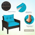 thumbnail image 3 of Patiojoy 4 Piece Patio Conversation Set Rattan Wicker Loveseat Sofa Coffee Table & Glass Top Turquoise Cushions, 3 of 8