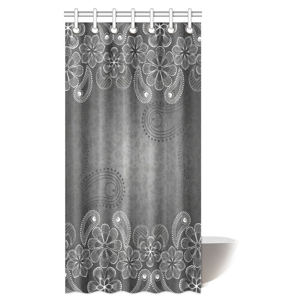 MYPOP Modern Shower Curtain, Black and White Decorative Flowers Fabric