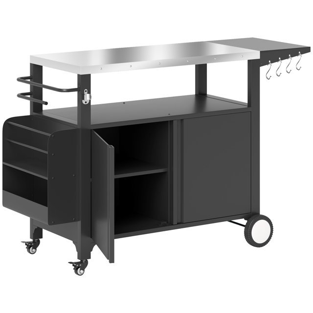 CoSoTower Chariot de Gril d'Extérieur avec Table d'Appoint Pliable, Plateau en Acier Inoxydable, Support de Four à Pizza avec Étagère de Rangement, Roues