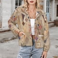 thumbnail image 3 of Jackets for Women Winter Coat Jackets Flannel Stand Collar Jacket(Abstract Beige Geometric Pattern,Size:S-4XL), 3 of 7