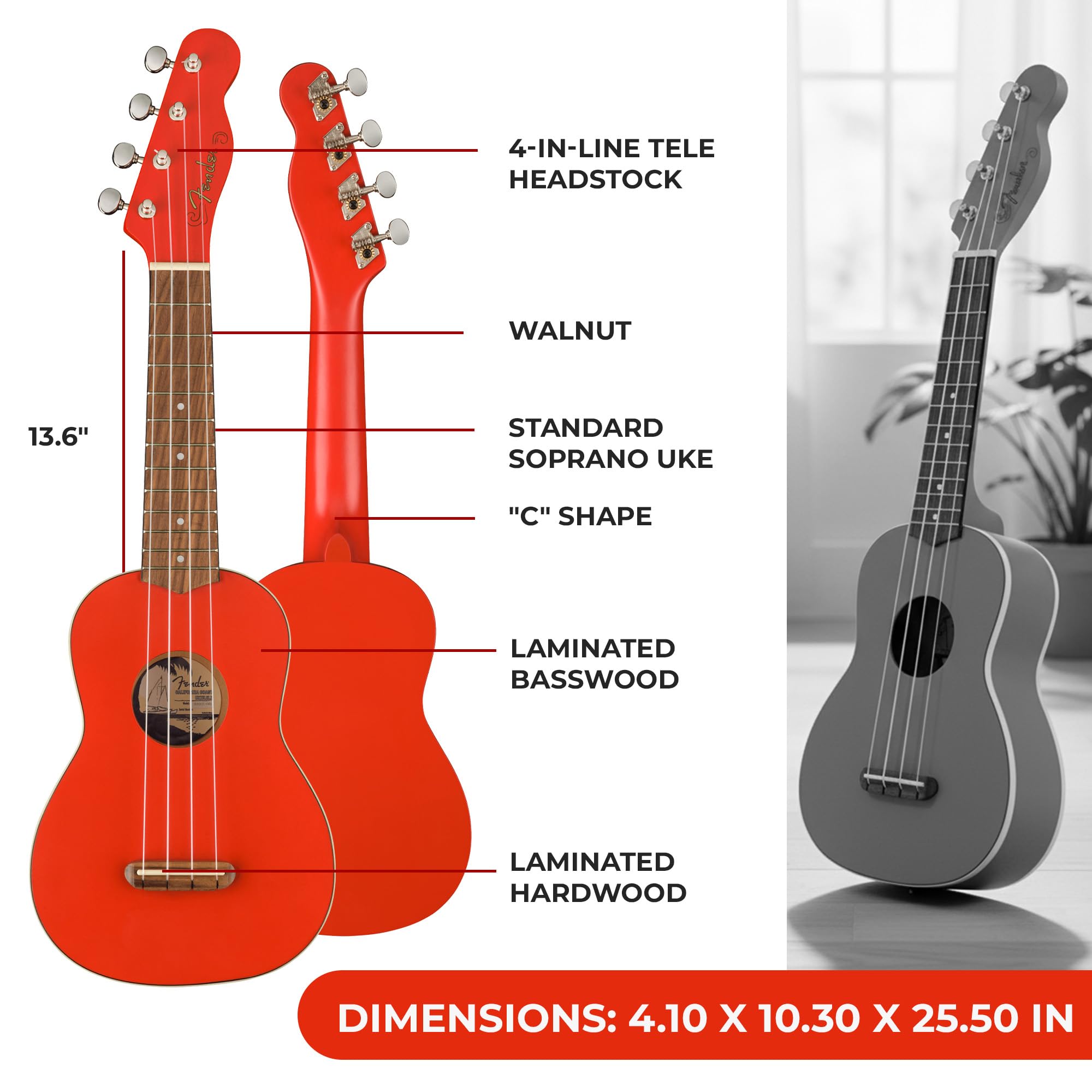Fender Limited Edition Venice Soprano Ukulele - Fiesta Red