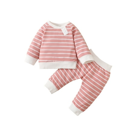 

Gureui Infant Baby 2Pcs Fall Outfits Long Sleeve Button Front Striped Print Tops + Pants Set