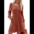 thumbnail image 1 of Vestido Estilo Babydoll Informal de Otoño con Cuello Cuadrado y Larga para Mujer. Rojo Ladrillo L, 1 of 7