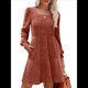thumbnail image 1 of Vestido Estilo Babydoll Informal de Otoño con Cuello Cuadrado y Larga para Mujer. Rojo Ladrillo XL, 1 of 7