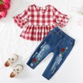thumbnail image 2 of 12 Months Baby Girls Clothes 18 Months Girls 2PCS Denim Outfits Set Toddler Girls Short Sleeve Top Denim Pants Set Red, 2 of 9