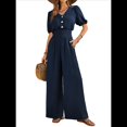 thumbnail image 1 of Mono de Mujer de Corta con Cuello en V, Elegante, Informal, con Pierna y Pantalones. Azul Oscuro XL, 1 of 10
