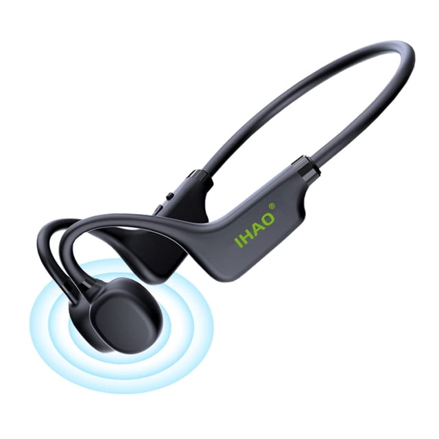 IHAO True Bone Conduction Headphones Open Ear Headset Able to be a MP3 Player with Micro Disk Stereo Bluetooth Earphone for Driving Bicycling Running Skiing