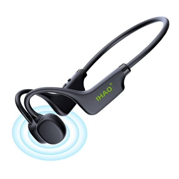 IHAO True Bone Conduction Headphones Open Ear Headset Able to be a MP3 Player with Micro Disk Stereo Bluetooth Earphone for Driving Bicycling Running Skiing