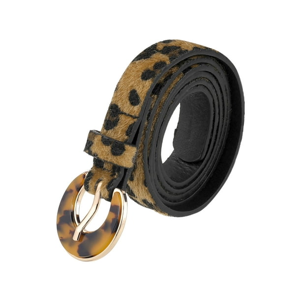CINTURONES IMPRESOS DE LEOPARDO PARA MUJERES INSPIRE CHIC, 0.7" DE ANCHO, CINTURÓN RETRO DE PIEL DE PELUCHE FALSO PARA PANTALONES Y VESTIDOS 44.1x0.7" (LxA) NEGRO MARRÓN
