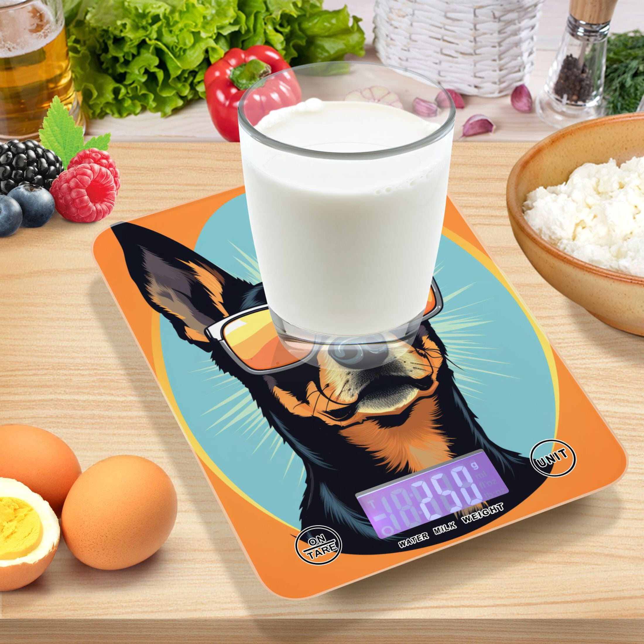 Dog Sunglasses Circle Food Scale Digital Kitchen Scale Waterproof Tempered Glass Tare Function 11 lb for Baking Cooking Meal Prep