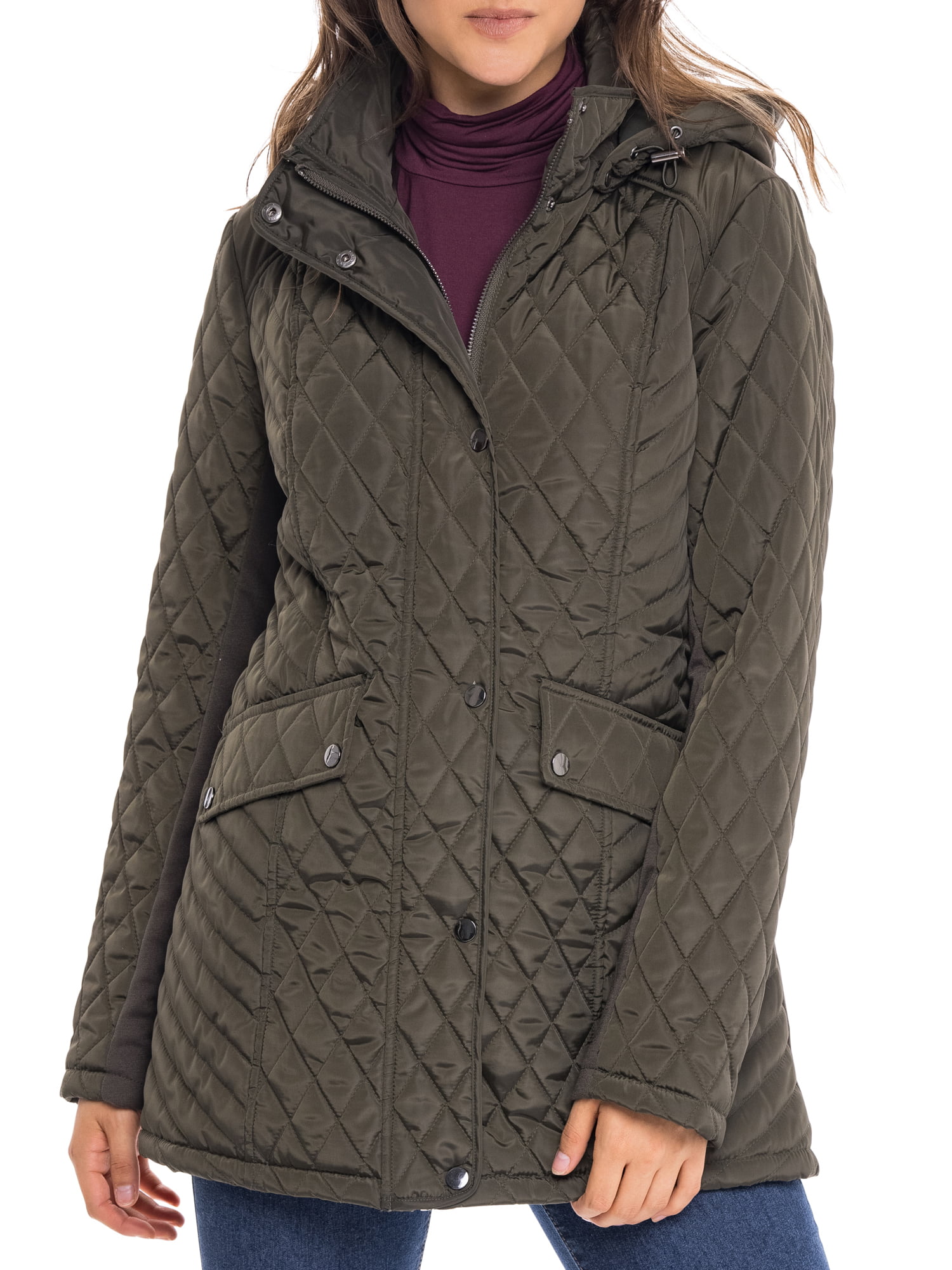 S.E.B. by Sebby Quilted Jacket with Detachable Hood (Women’s) - Walmart.com