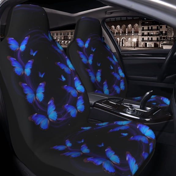 1 Pcs Blue Butterflies Swirling in Space Car Seat Covers for Women Men Automotive Rear Front Seat Protector for Cars, SUVs , Sedans and Trucks
