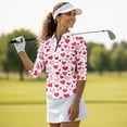 thumbnail image 4 of Uorisanigo Pink Heart Women's 3/4 Sleeve Golf Top Size L Comfortable Polyester Spandex Fabric Moisture Wicking Casual Tennis Activewear Versatile Zipper Neck Pullover Outing Wear, 4 of 7