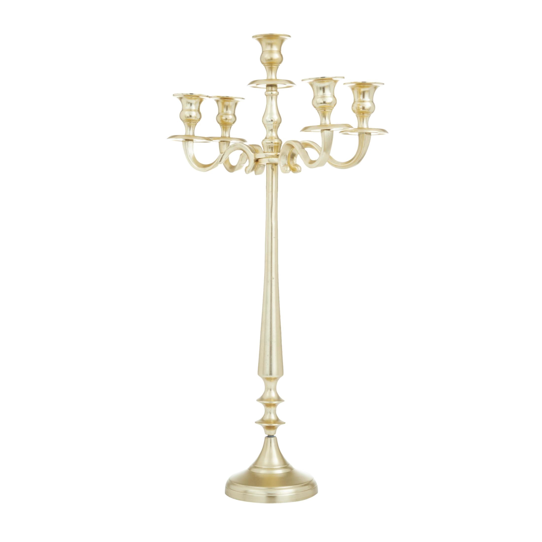 DecMode Traditional Five Tulip Shaped Candelabra Style Candle Holder, 13"W x 24"H with Aluminum Gold Polished Finish