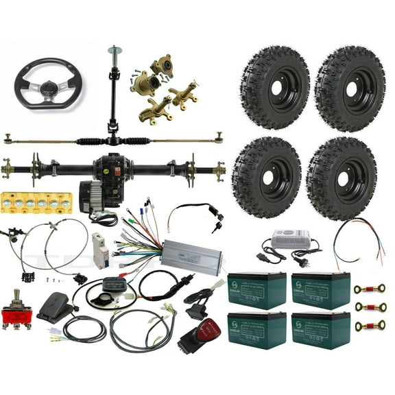 Rear Differential Axle Kit 48V 1000W Electric Motor Controller Hydraulic Brake 4.10-6 Wheels Tires DIY Parts For Go Kart Golf Cart ATV Quad Buggy Trike Tricycle 4 Wheeler (40" Axle)